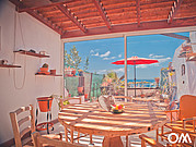 grande table à manger dans le jardin d'hiver